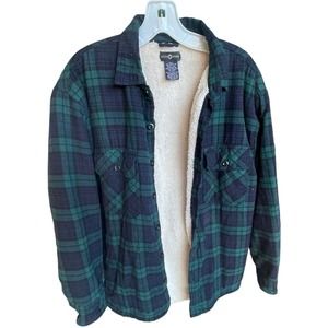 Cotton Traders Shirt Mens Medium Green Blue Plaid Long Sleeve Button Down